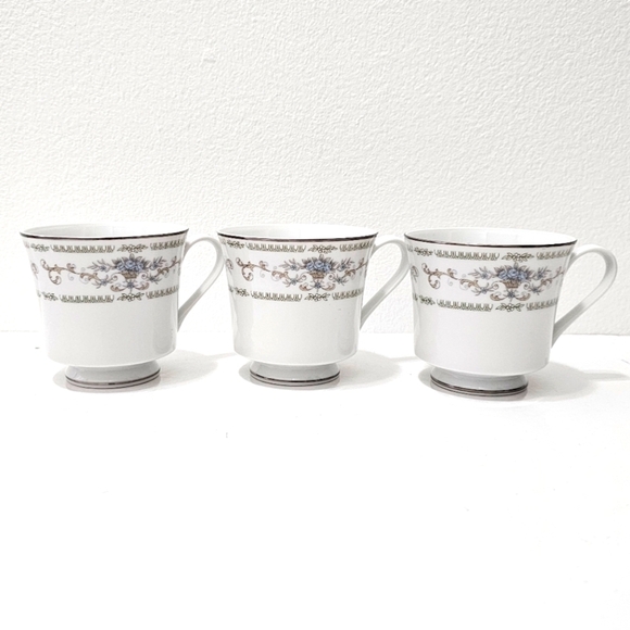 Diane by Fine China of Japan Blue Flower Scrolls - Set of 3 Footed Cups Only - Picture 8 of 16